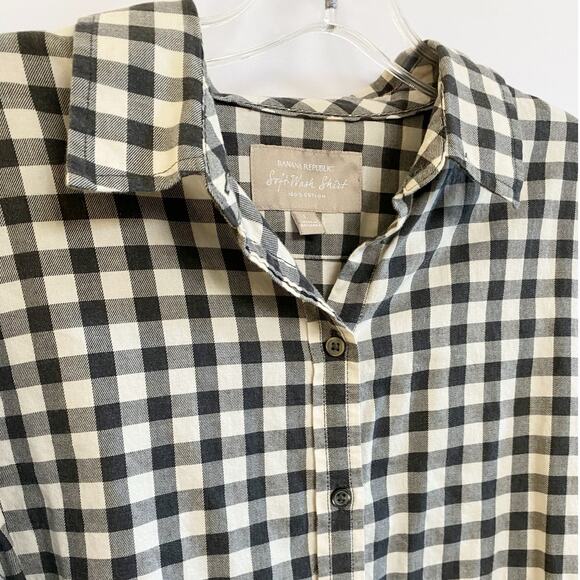 Banana Republic Soft-wash Gingham Flannel Shirt Dark Charcoal L - Picture 6 of 11